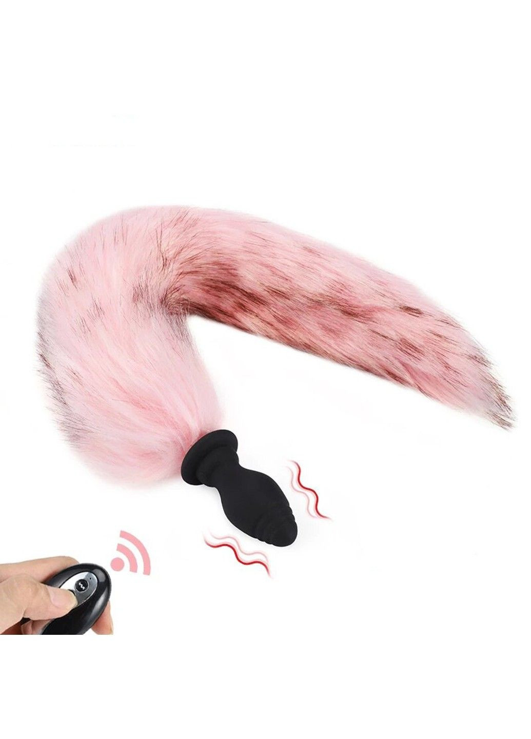 Вибрирующая анальная пробка с лисьим хвостом розового цвета (размер M, USB) We Love (284278485)