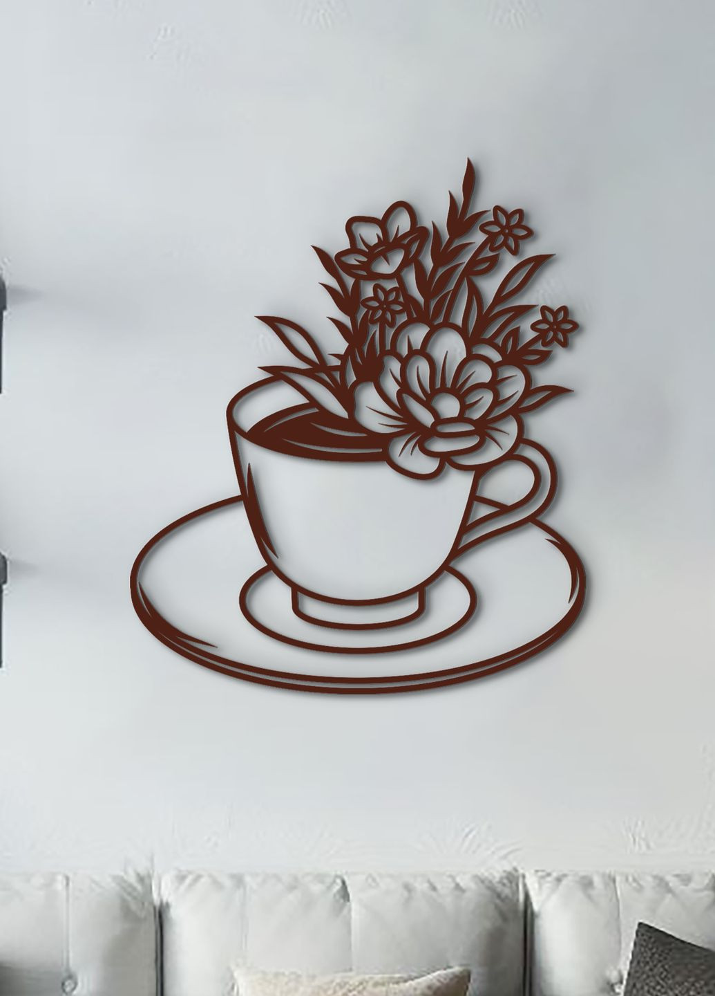 Современная картина на кухню, деревянный декор для дома "Цветочный кофе", декоративное панно 20х23 см Woodyard (292013633)