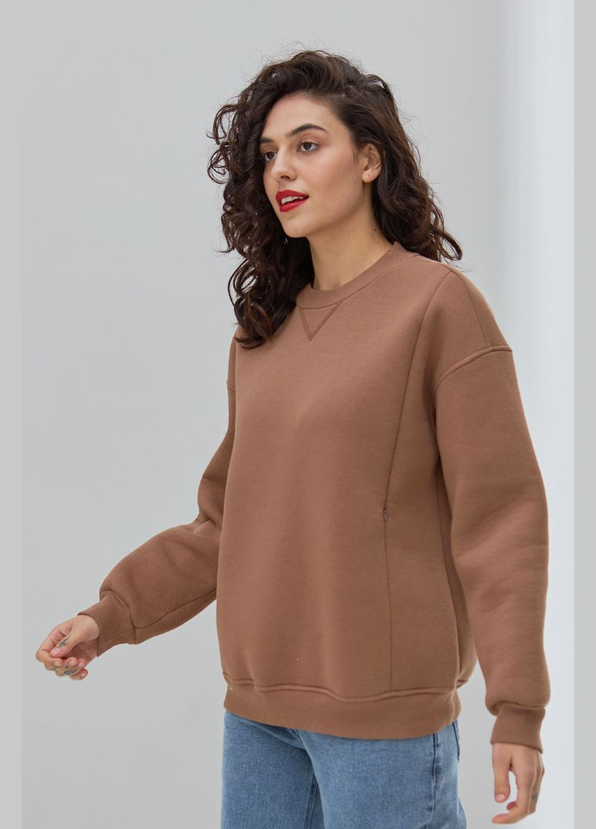 Коричневий теплий світшот для вагітних та годуючих з начосом коричневий Юла мама (307056455)