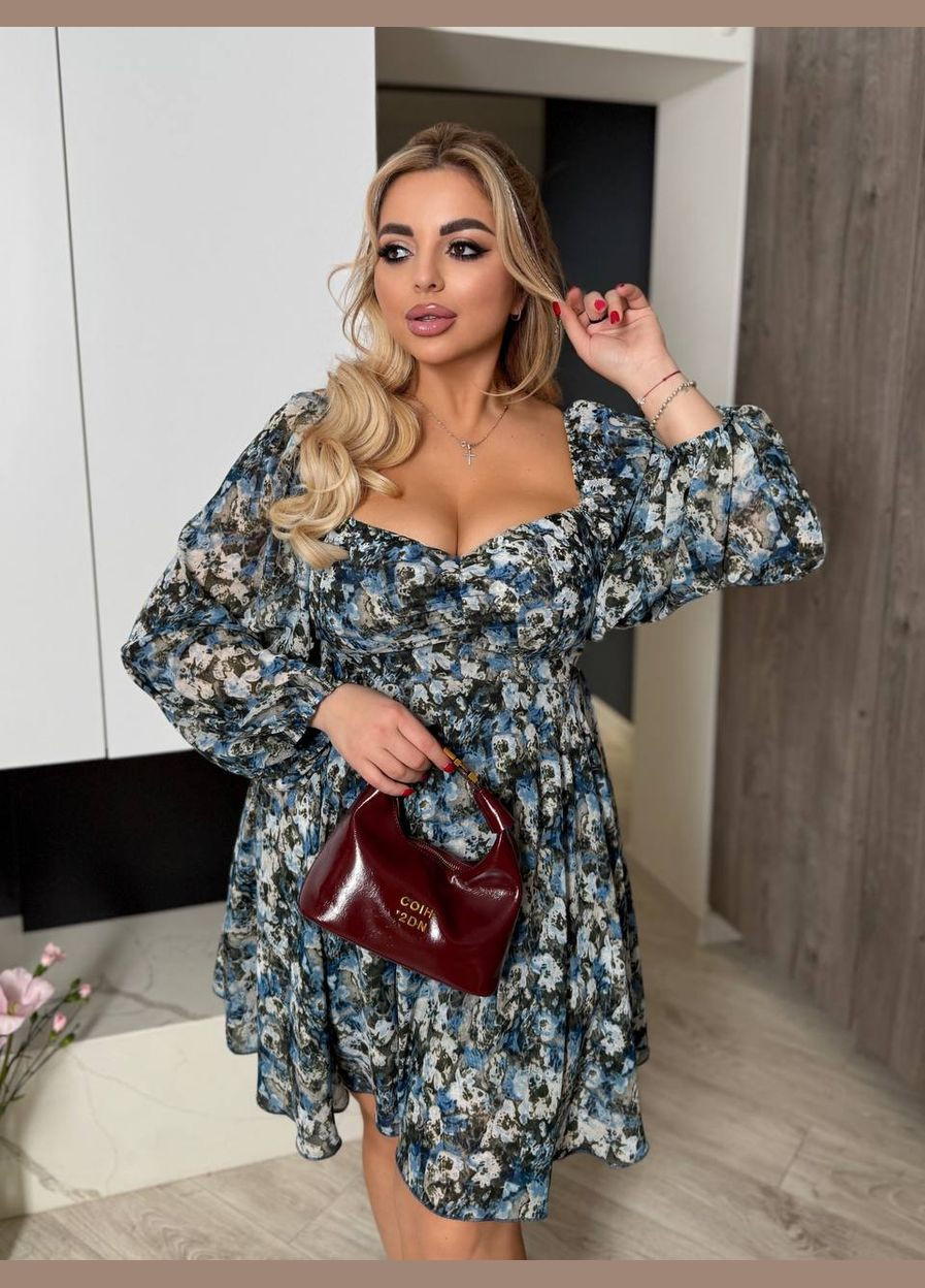 Черное повседневный платье клеш Garna с цветочным принтом