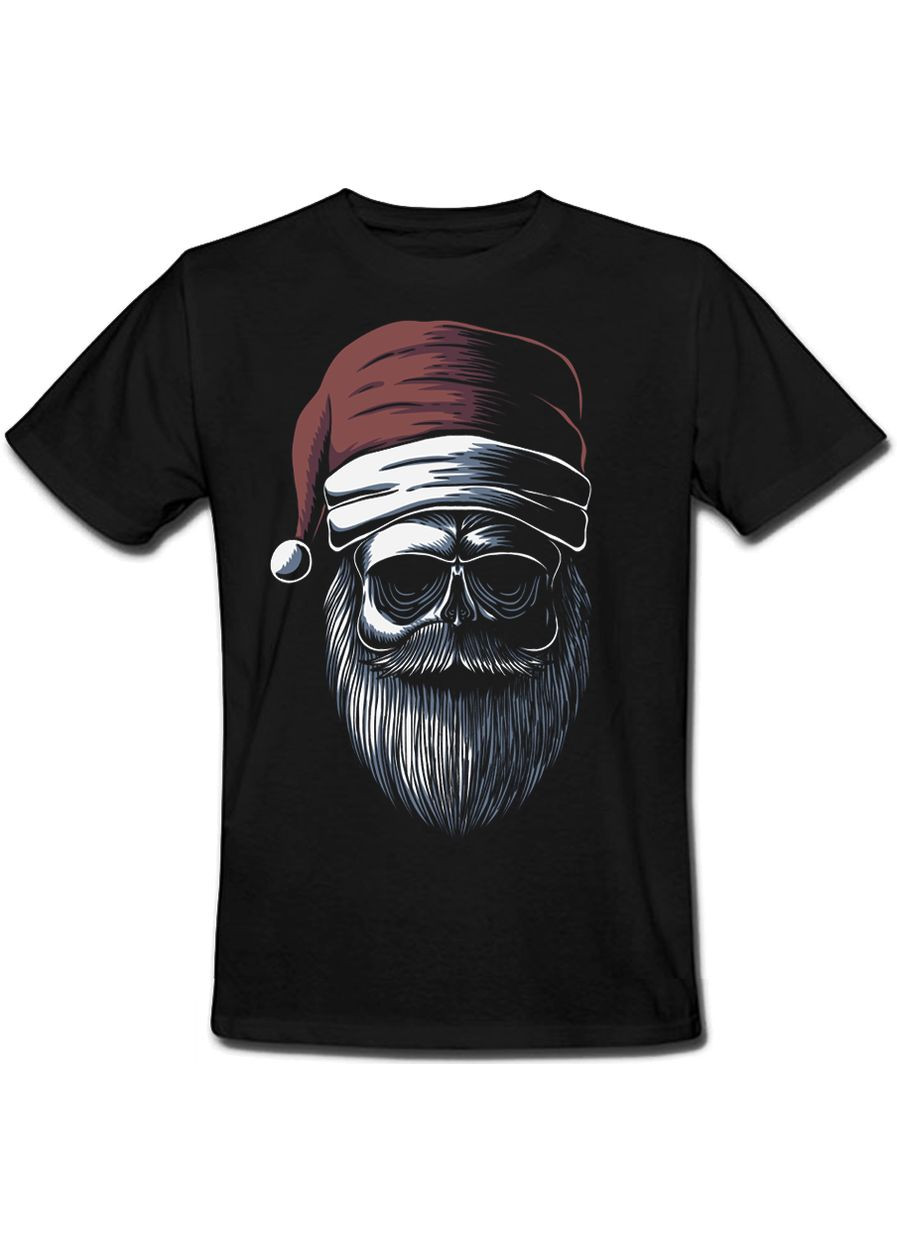 Чорна футболка новорічна skull wearing a santa hat" (чорна) Fat Cat