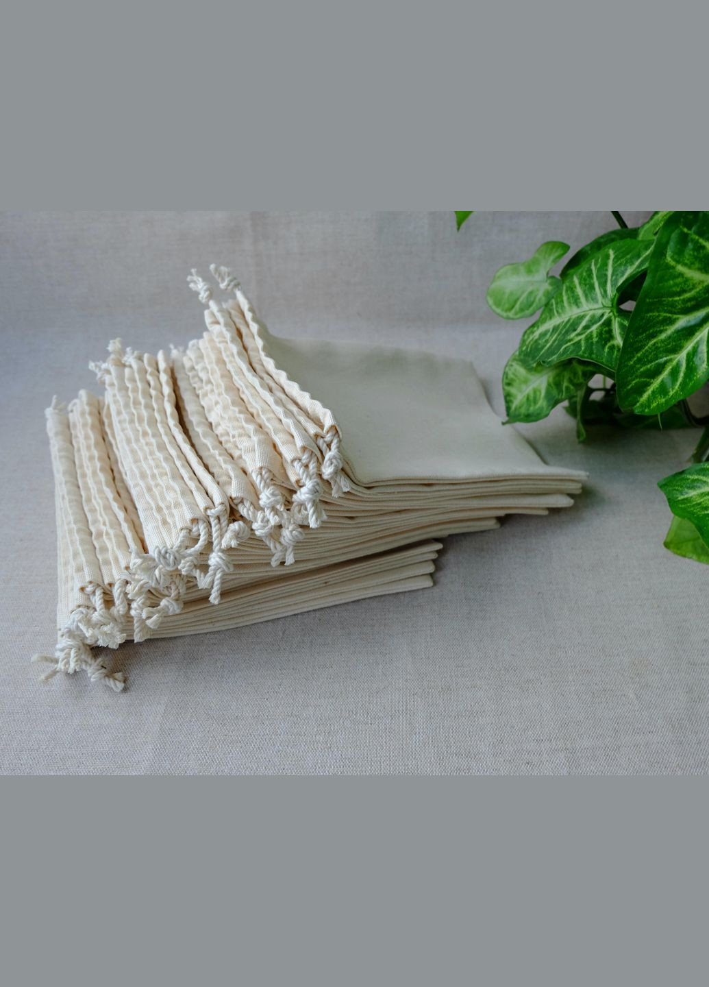 Эко мешочек плотный для хранения и упаковки 20х15 см бежевый No Brand зі стрічкою (329888979)