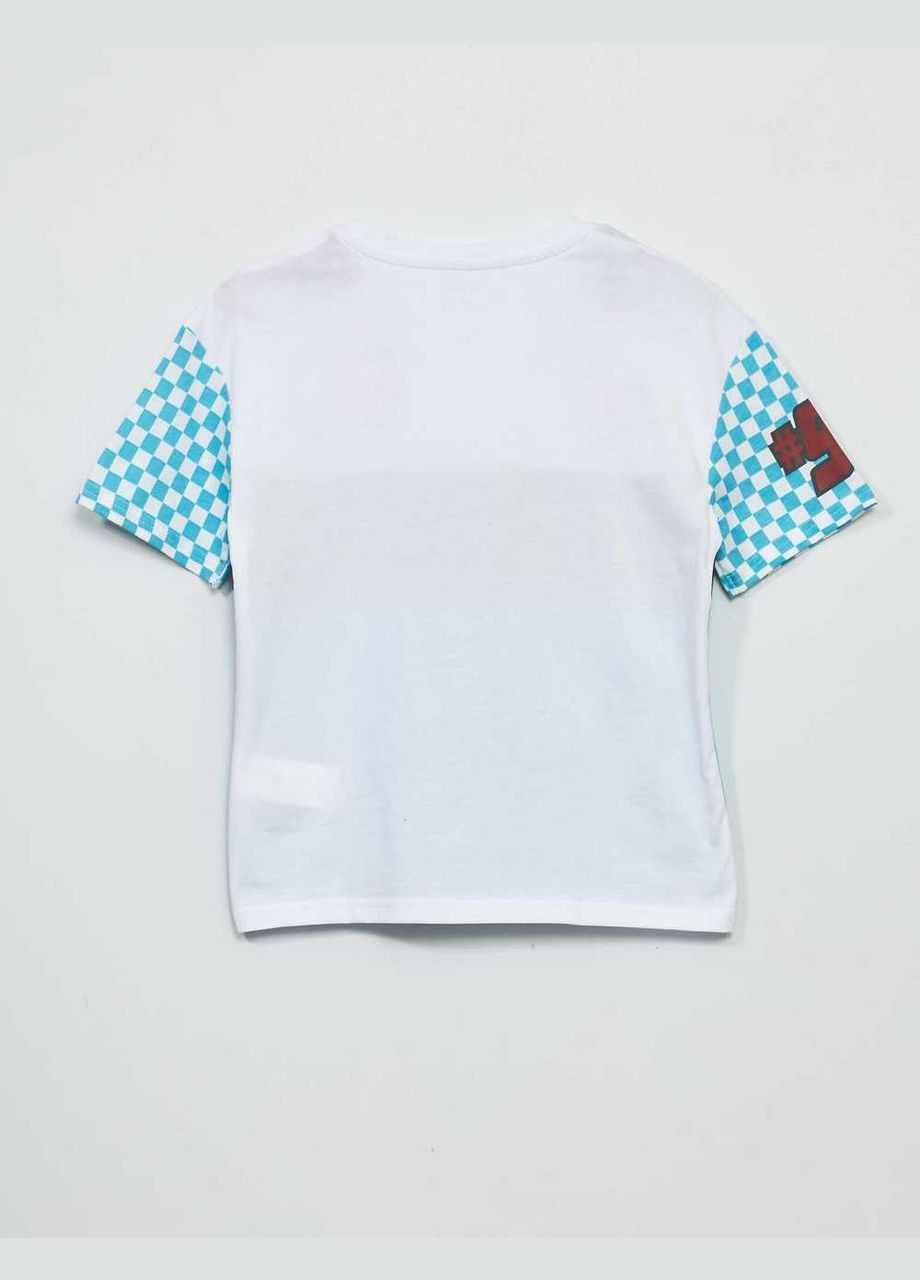 Белая футболка basic,белый-голубой с принтом, Kiabi