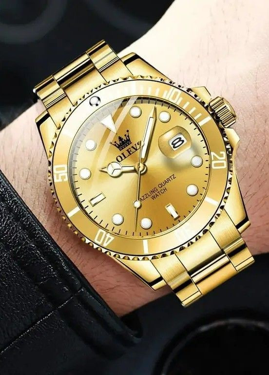 Годинник 5885 Gold чоловічий | Стильний наручний годинник кварцовий золотий з датою, водозахист Olevs (354820466)