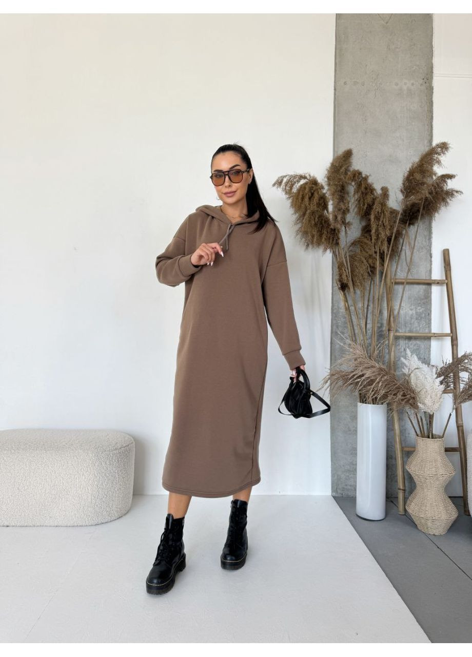 Темно-бежева жіноча сукня-худі на флісі Osoblyva