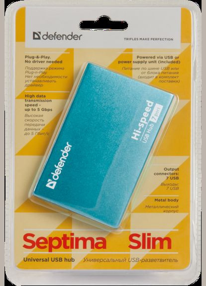 USBхаб Septima Slim+Adapterб 7xUSB 2.0 220V (83505) Defender (277756283)