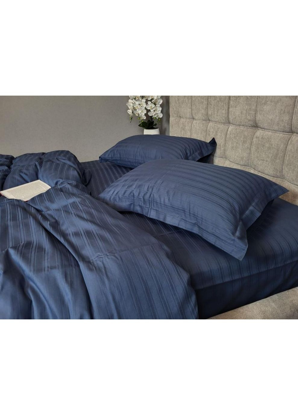 Постельное белье Мульти страйп сатин черное море, PREMIUM Евро размер, наволочки 70/70 No Brand (363190742)