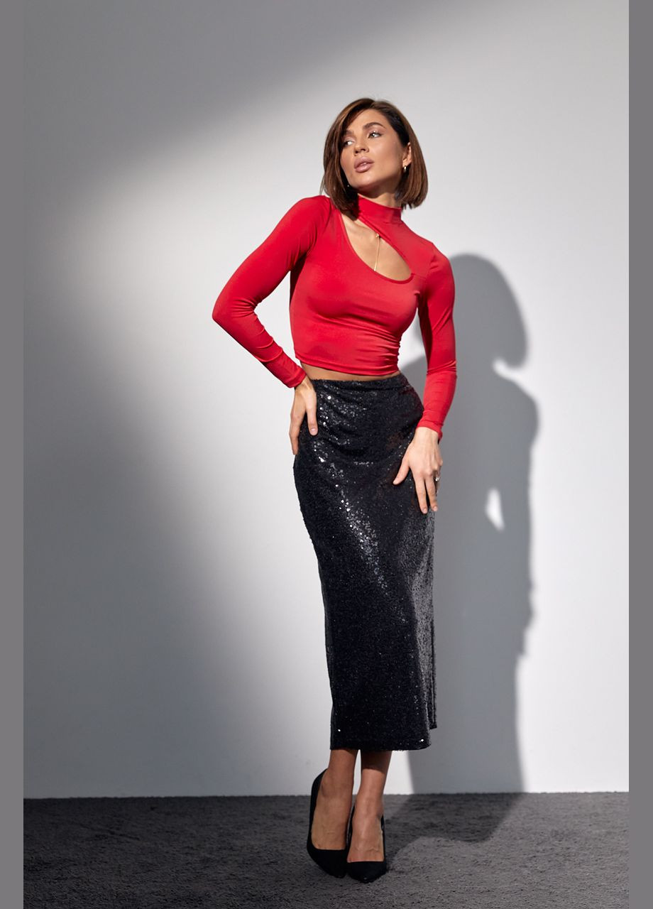 Черная праздничный, вечерний однотонная юбка-карандаш с пайетками Liton карандаш