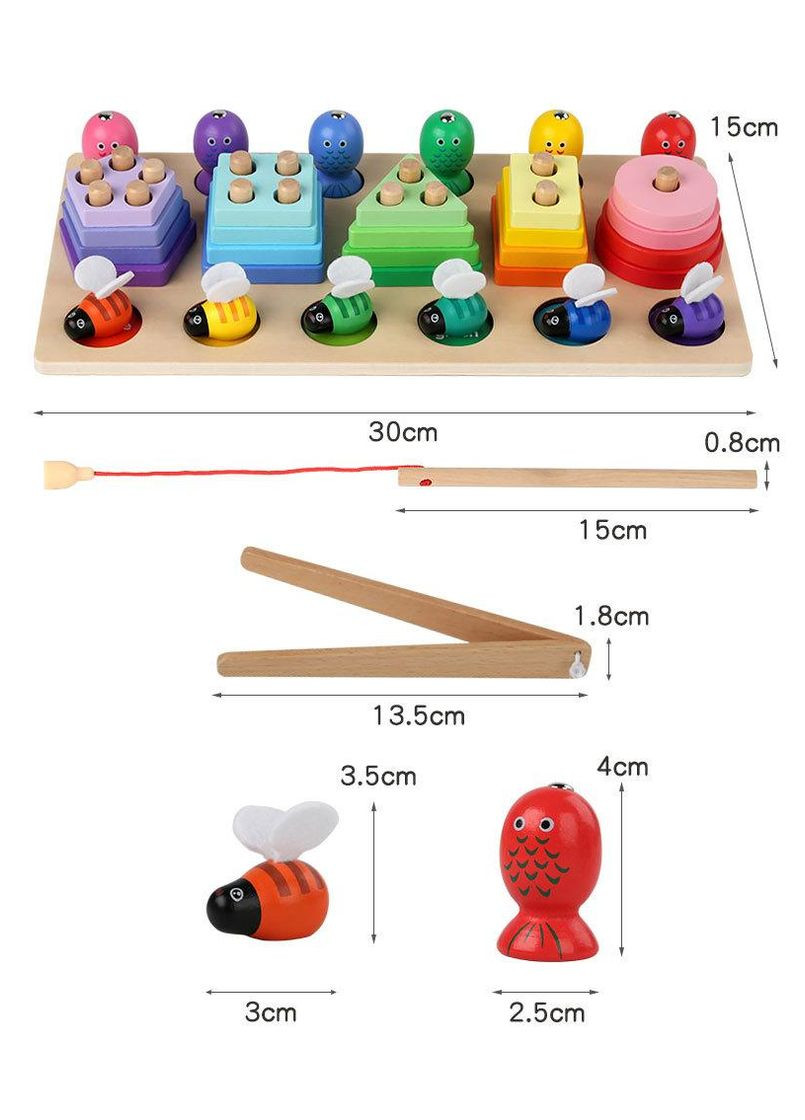 Дерев’яний сортер 7в1 з магнітною риболовлею, щипчиками та фігурами No Brand (362136177)