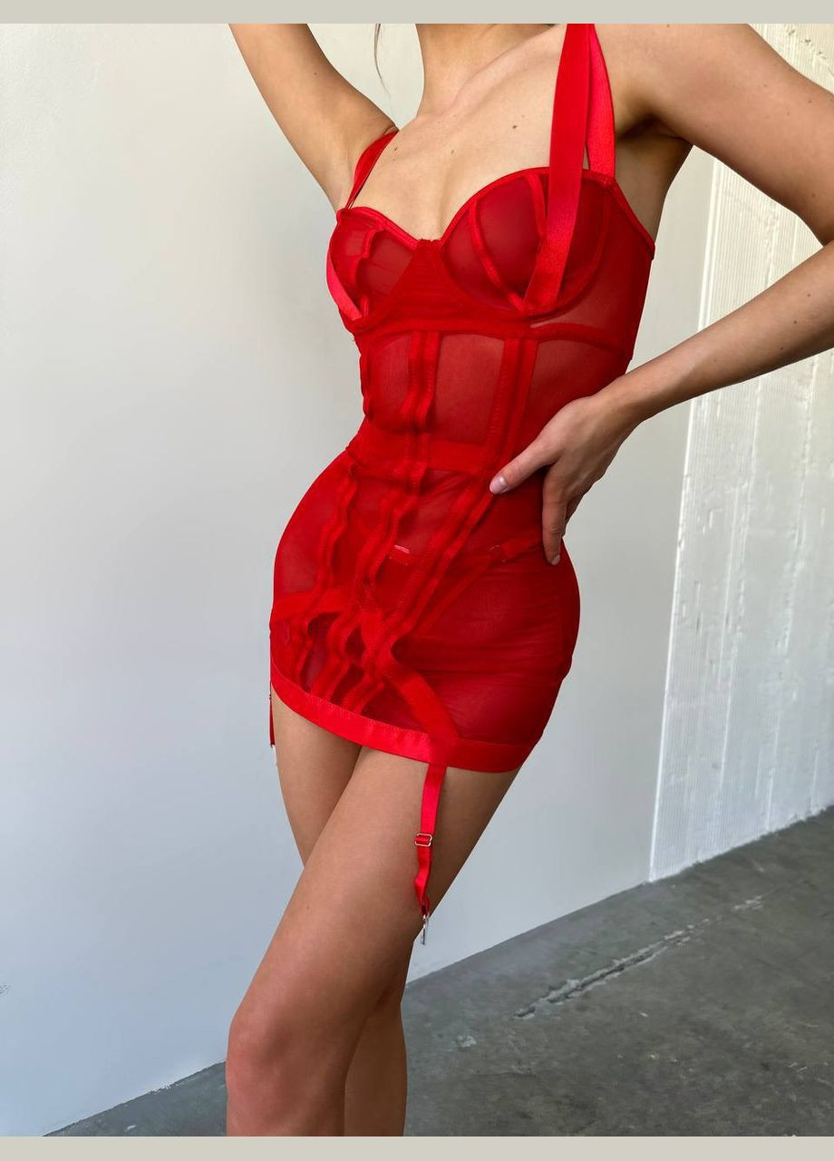 Червоний демісезонний жіночий спокусливий комплект сукня і трусики No Brand