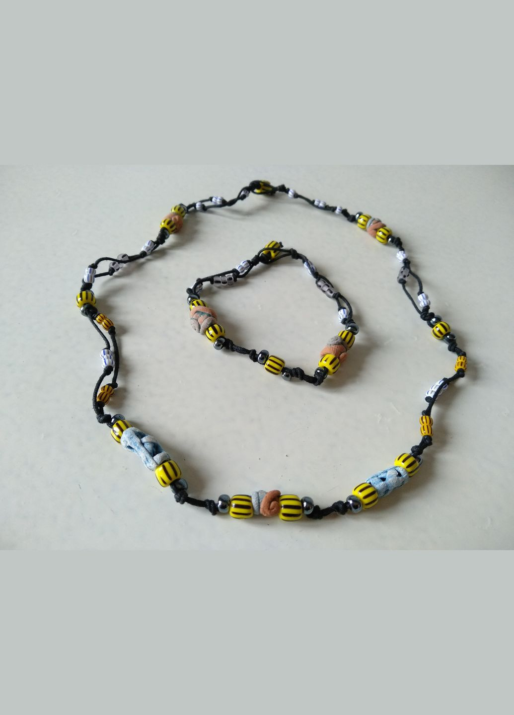 Комплект: керамічні браслет і намисто ручної роботи з чеським скляним бісером №6 Коти&Ангели (302316664)