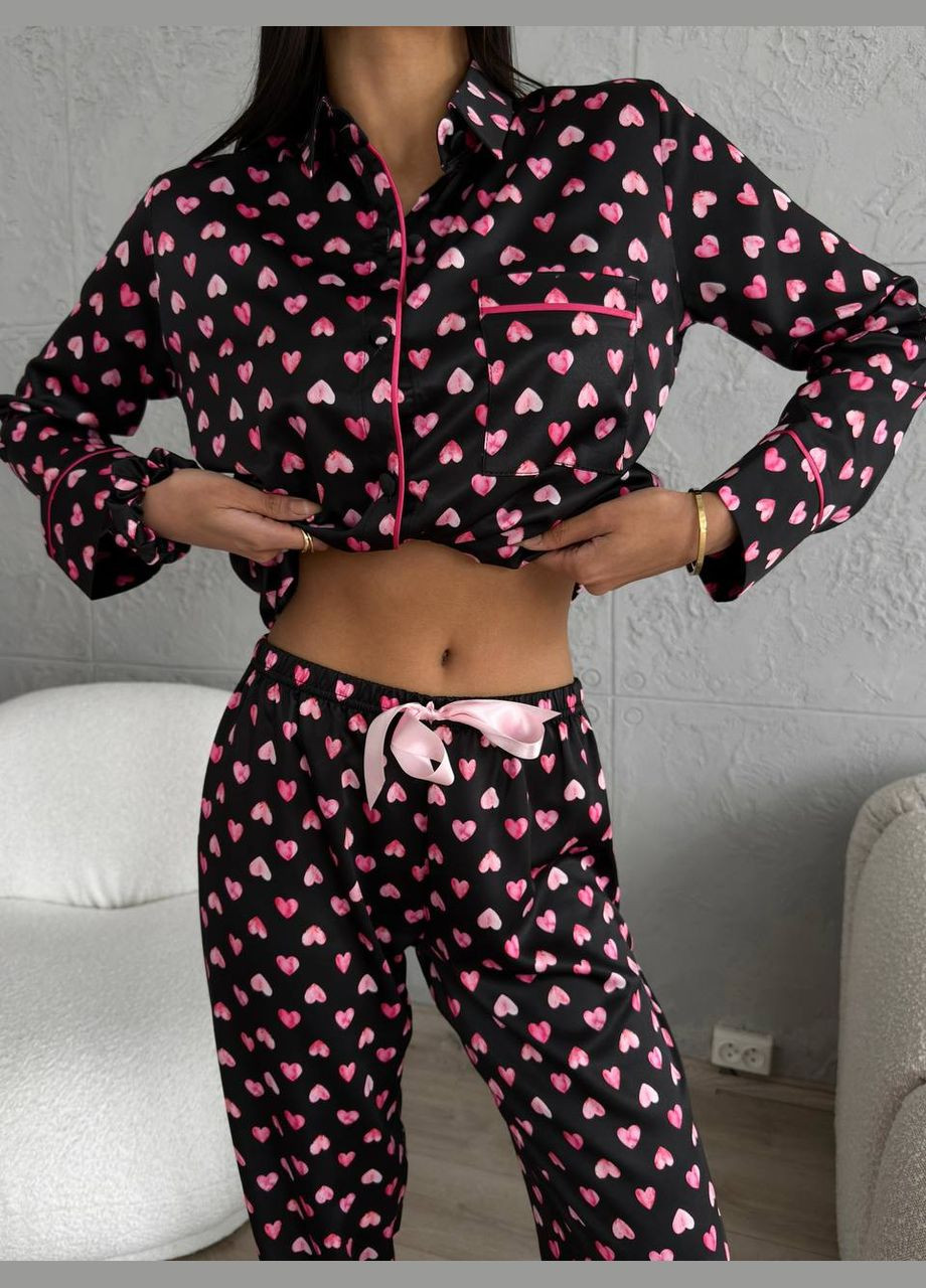 Комбинированная всесезон женская пижама виктория розовая No Brand Пижама женская сатиновая