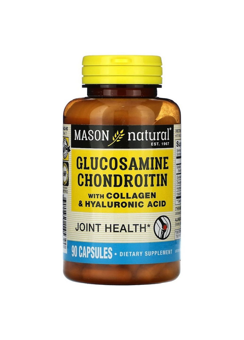 Препарат для суставов и связок Glucosamine Chondroitin With Collagen & Hyaluronic Acid, 90 капсул Mason Natural (293477497)
