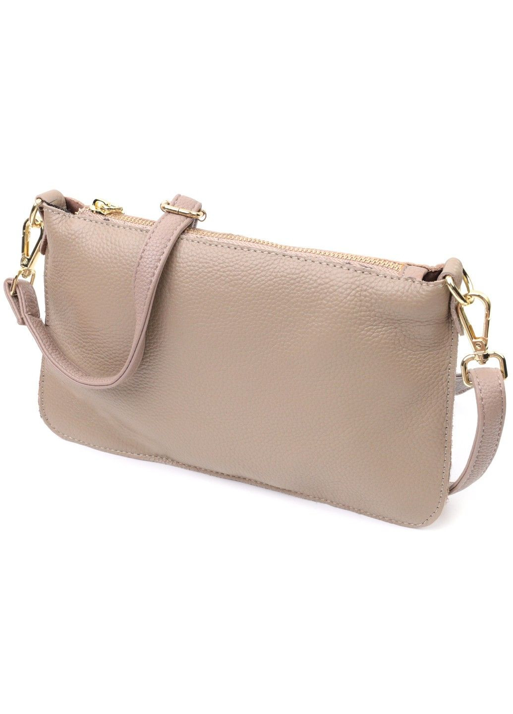 Жіноча сумка-клатч з двома ременями з натуральної шкіри 22643 Бежева Vintage (297993117)