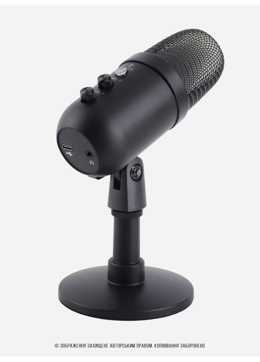 Мікрофон студійний ігровий з LED підсвічуванням конденсаторний MU1000 для ноутбука ПК TikTok YouTube чорний 73764 OnePro (368030228)