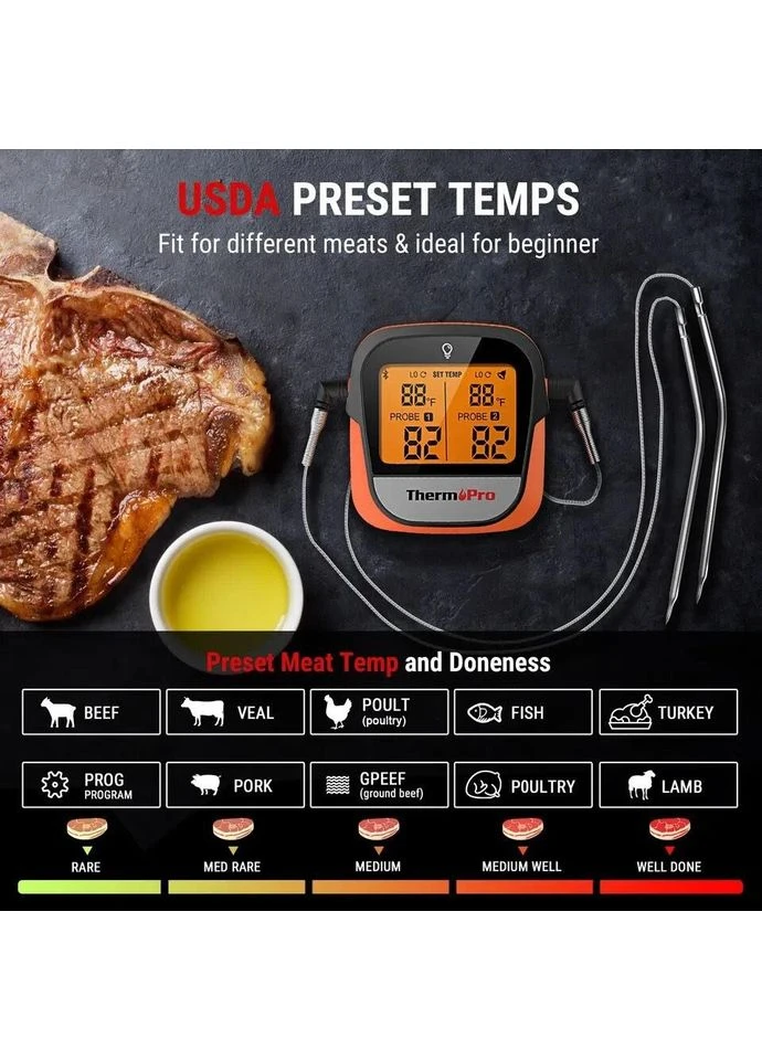 Кулинарный термометр ThermoPro TP-902 с 2 щупами, для еды с функцией работы через Bluetooth (100 м) Pro-Thermo (381110679)