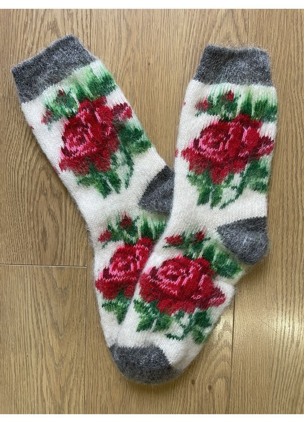 Світло-бордові шкарпетки жіночі теплі з козячого пуху квіткові (366817080)