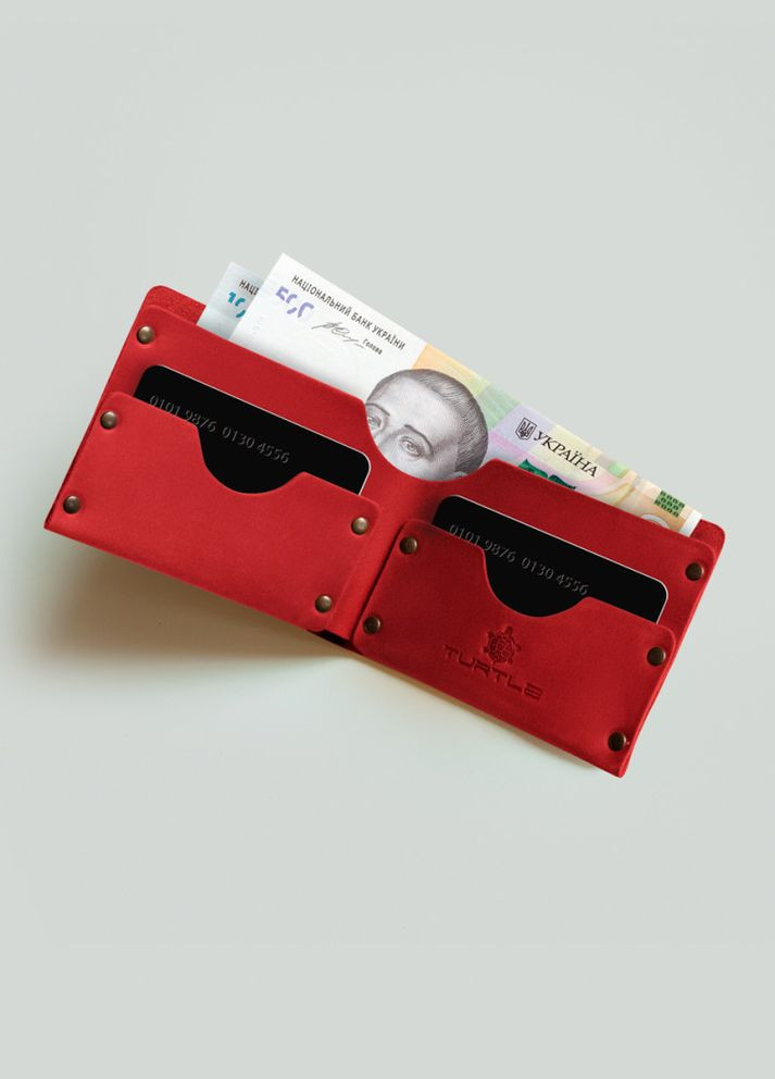 Гаманець на заклепках Герб США натуральна шкіра Crazy horse з відділеннями для карток Червоний Turtle (302660214)
