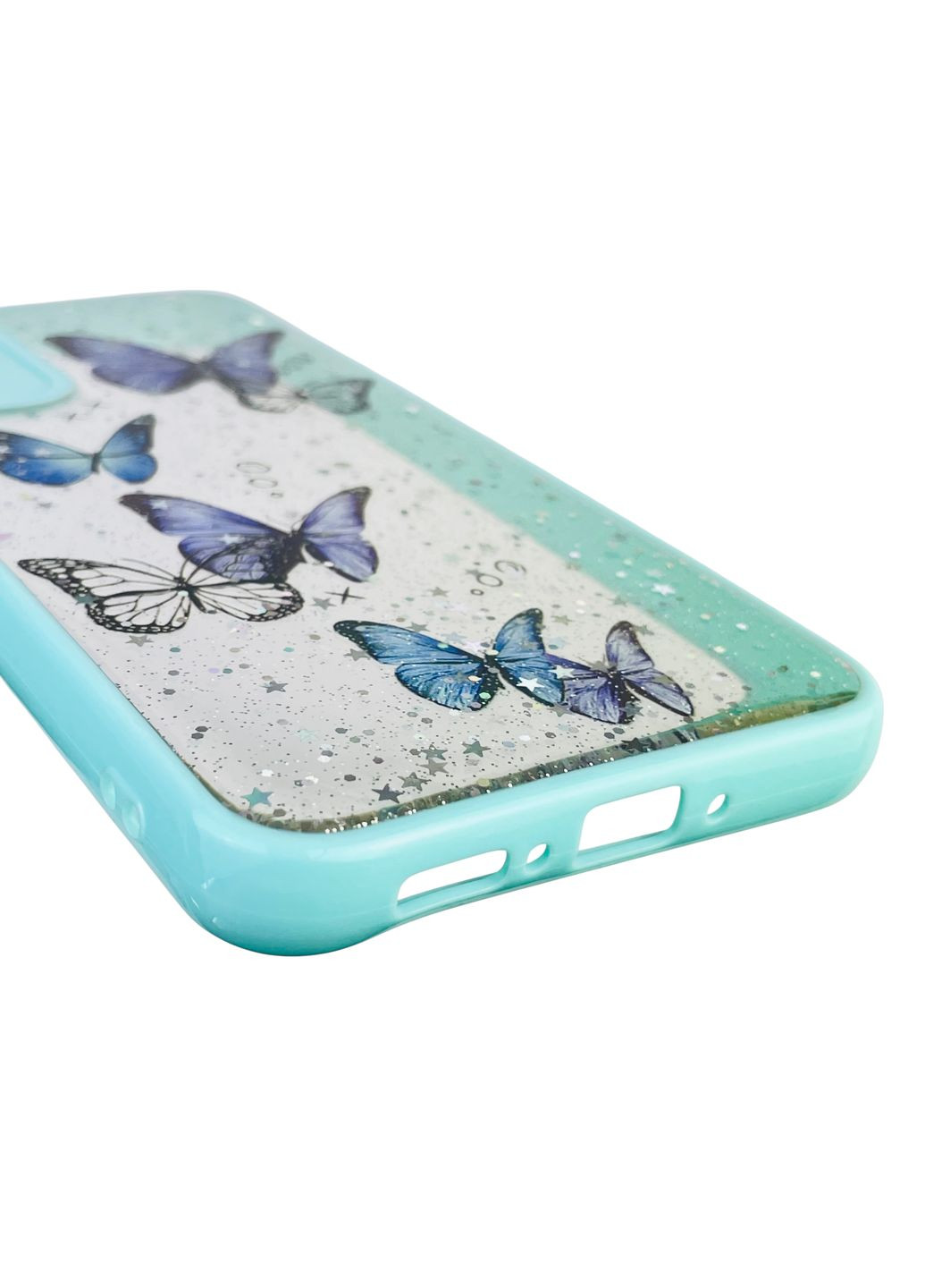 Чехол для Galaxy A34 5G (SM-A346E) с блёстками с бабочками на самсунг а34 5г бирюзовый Samsung (366385700)