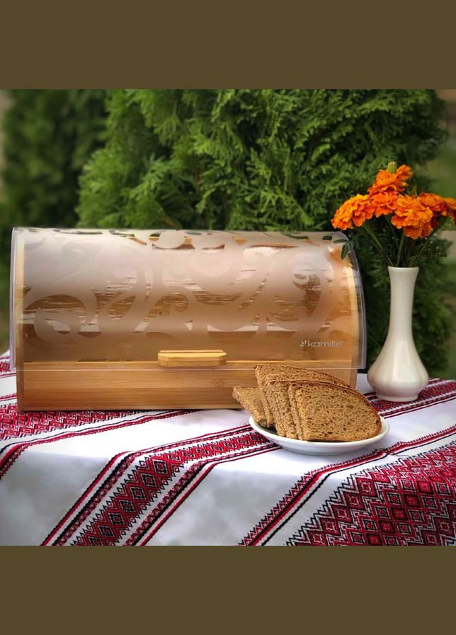 Хлібниця з бамбука з пластиковою кришкою (39×25×19 см) KM-1104 Kamille (341537459)