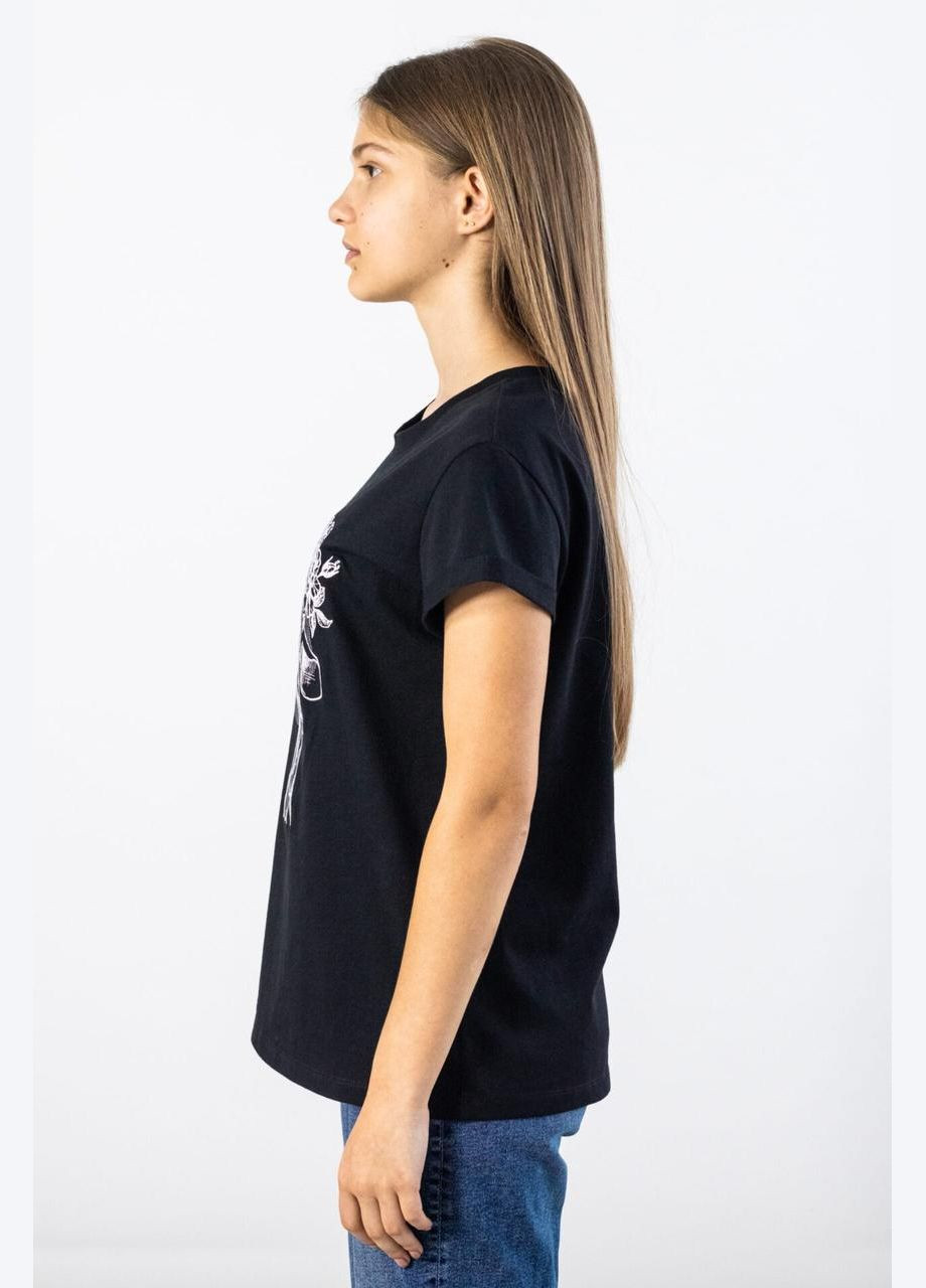Черная всесезон футболка женская базовая черная с вышивкой жираф mkмф701-1 52 Modna KAZKA