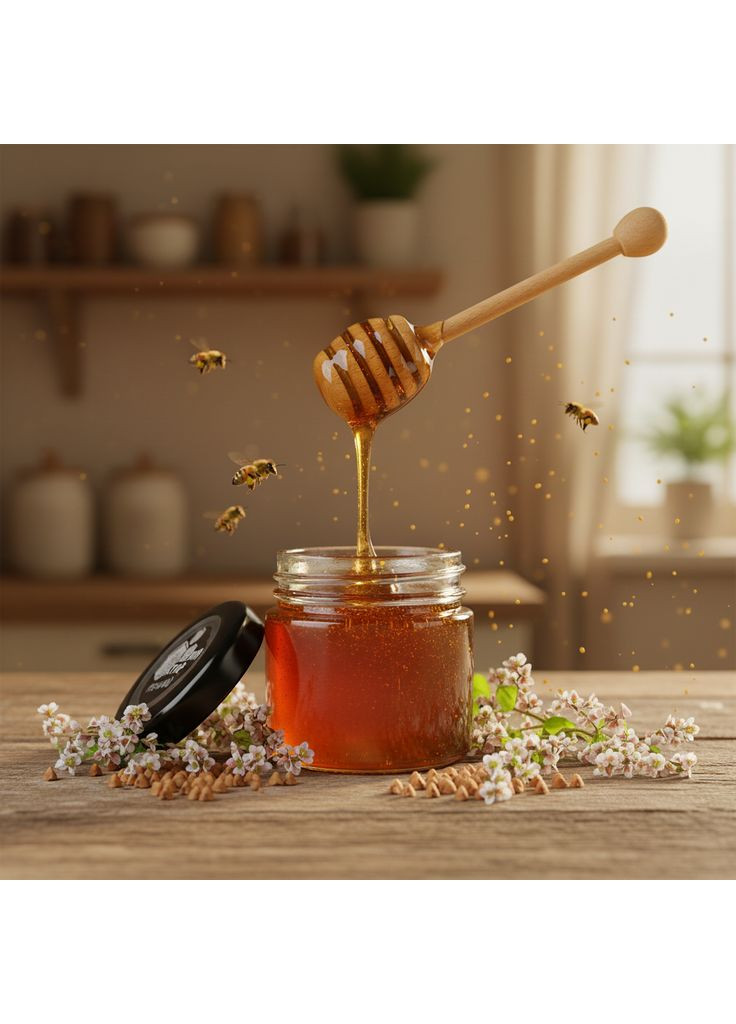 Мед гречаний натуральний бджолиний у скляній банці 50 г Золотий Нектар (373676232)