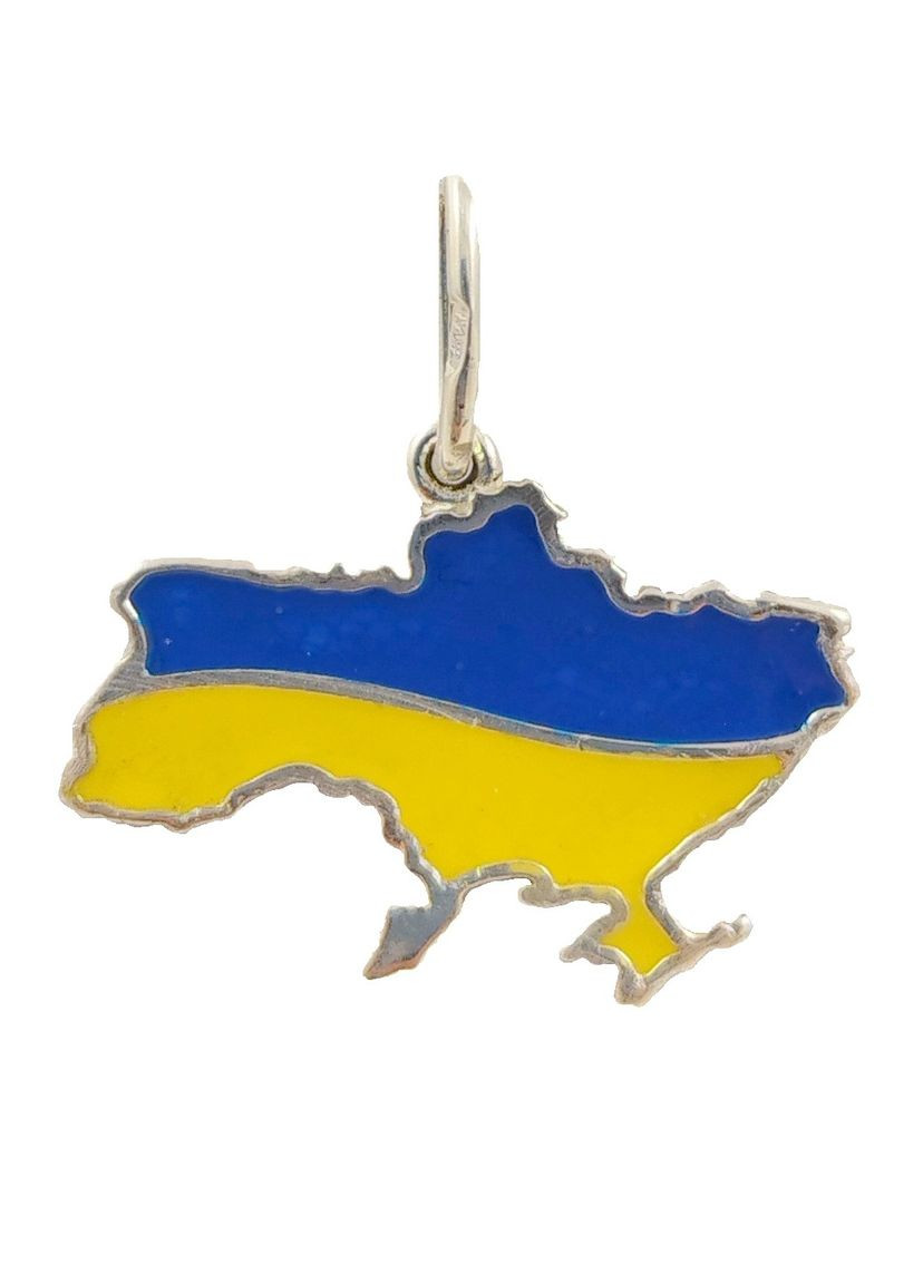 Подвеска серебряная с желто-голубой эмалью "Карта Украины" 914-2487 Shatlen Підвіска (339072277)