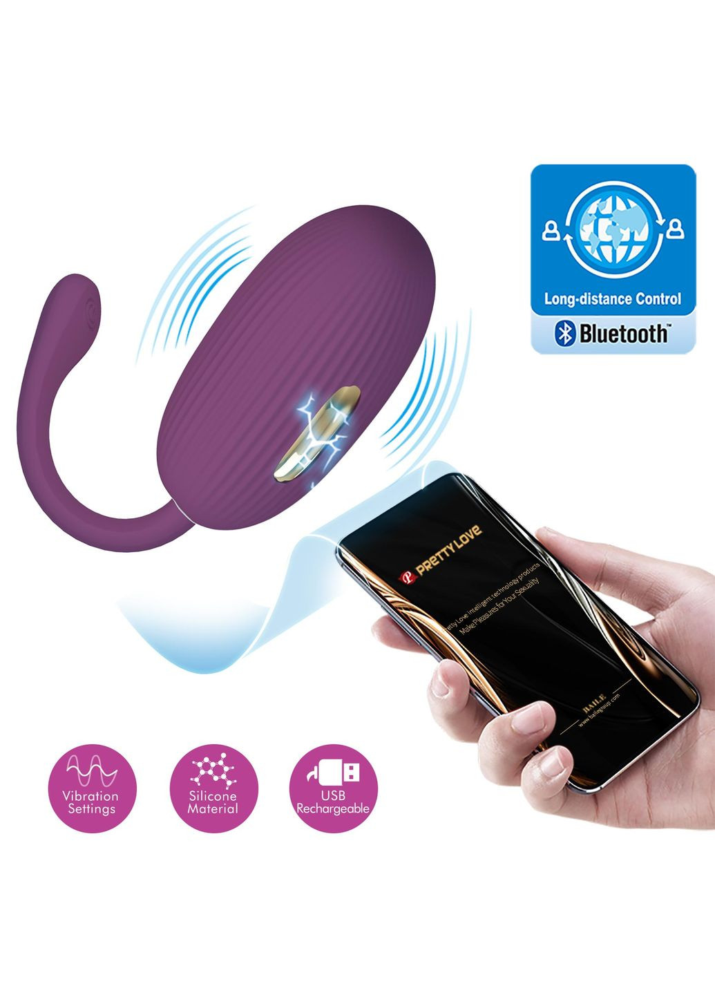 Виброяйцо с электростимуляцией Doreen с приложением, фиолетовое, 3.2 см Pretty Love (361670130)