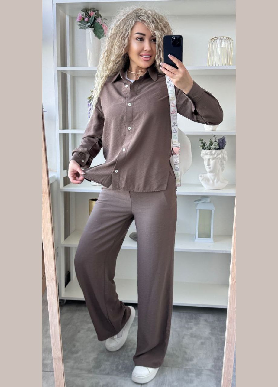 Жіночий костюм двійка з льону сорочка та штани MonCher (331605756)