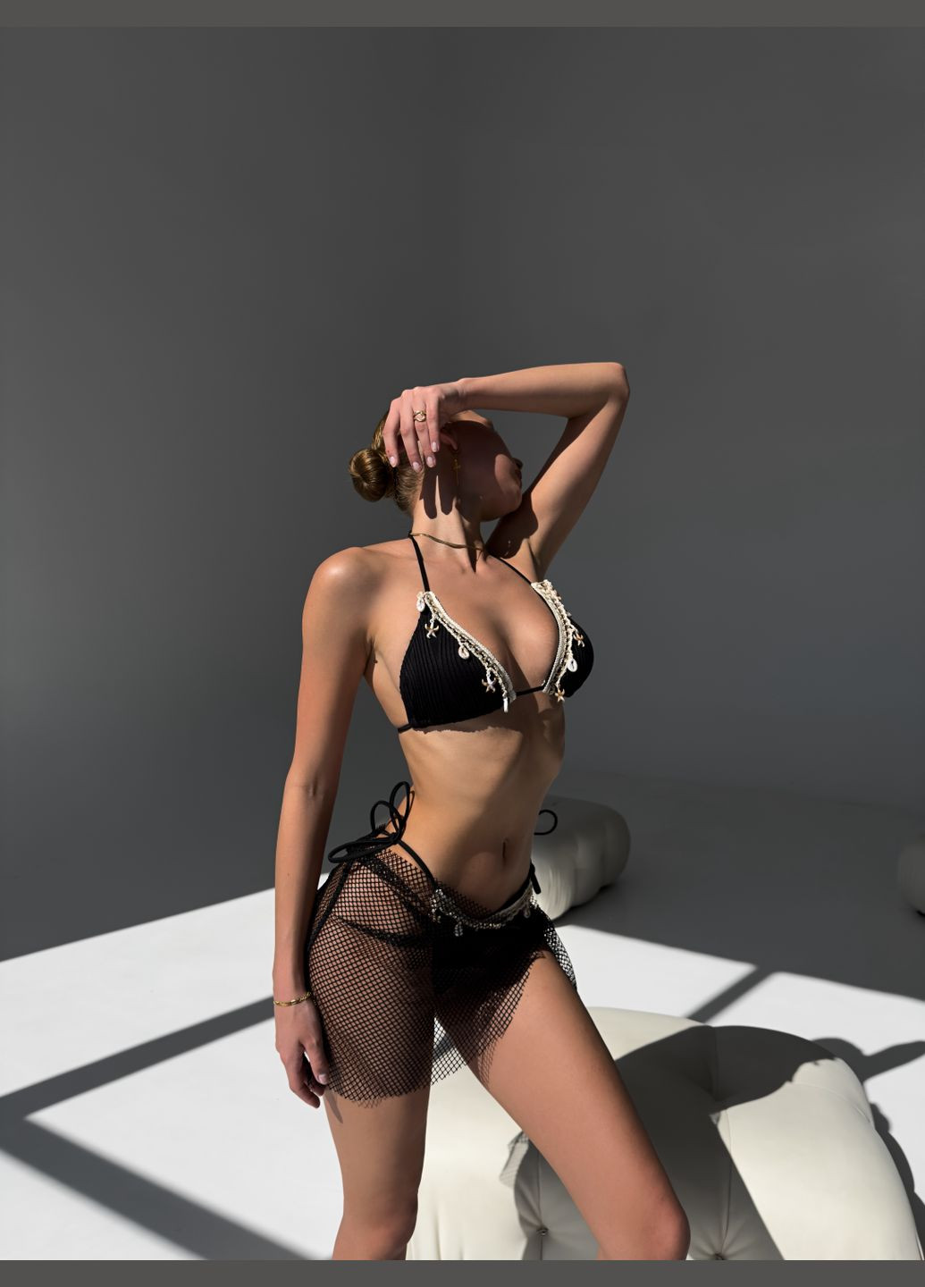 Чорний літній розкішний, спокусливий купальник з мушлями роздільний No Brand