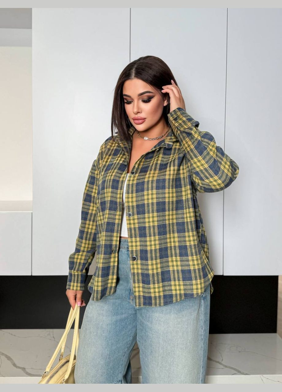 Желтая классическая, повседневный, кэжуал, вечерний рубашка в клетку No Brand с длинным рукавом