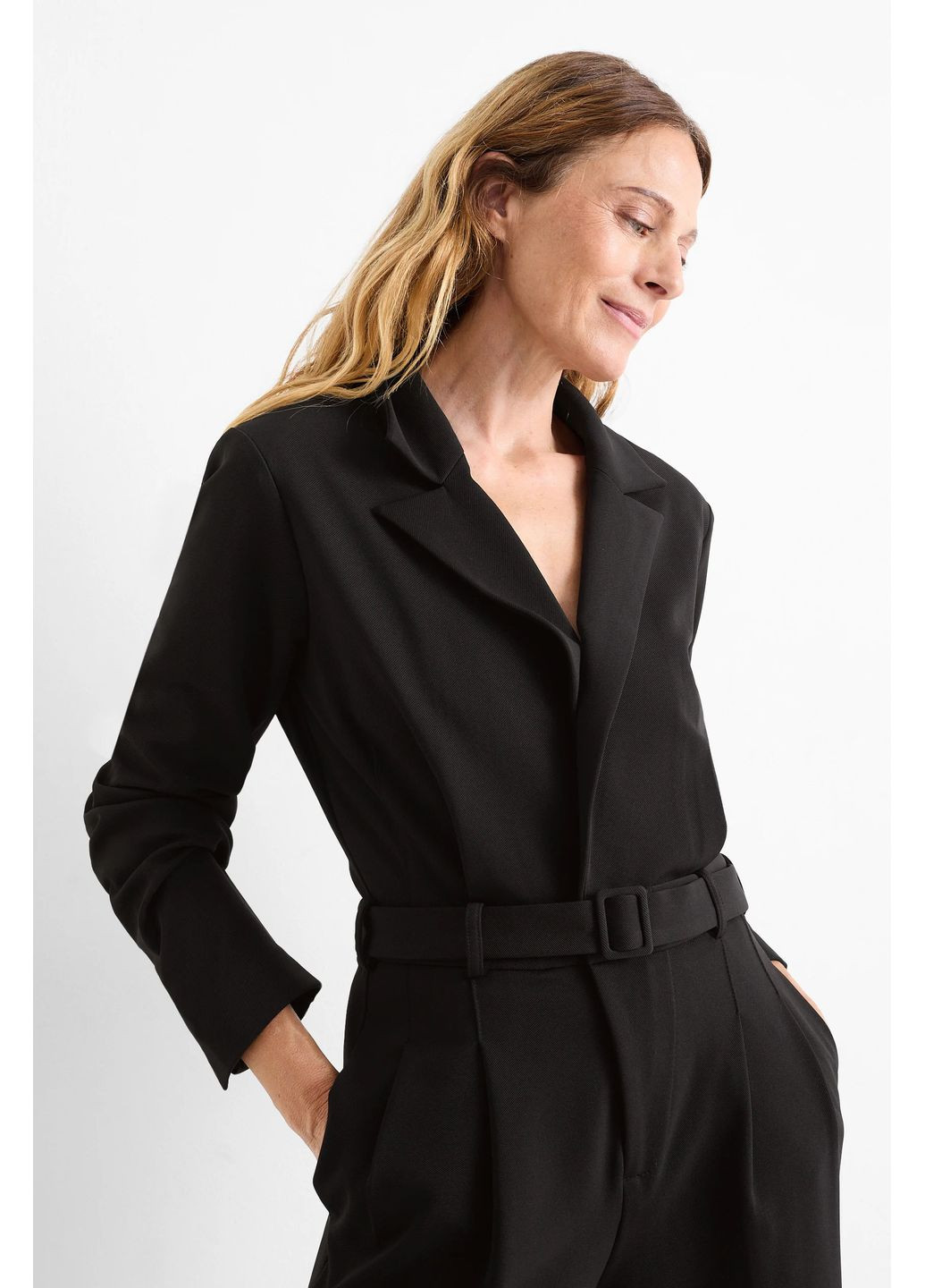 Комбінезон з поясом C&A однотонний чорний кежуал