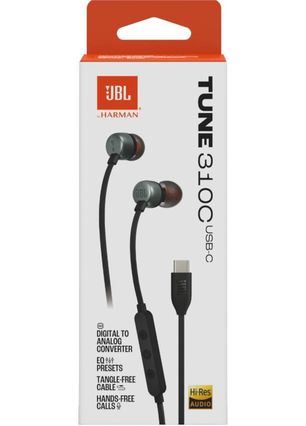 Наушники Type C, черные, проводные, с микрофоном, вакуумные/внутриканальные, кабель 1.2 м JBL T310 (355267329)