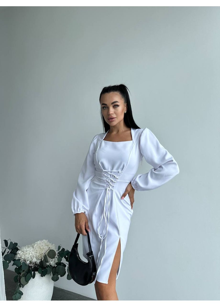 Белое коктейльное элегантное платье из креп-костюмки – женственность, стиль и безупречная посадка (замеры в описании) DK/DL Мода без кордонів однотонное