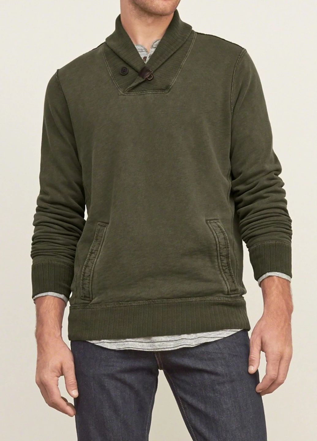 Оливковый демисезонный свитер мужской - свитер af2292m Abercrombie & Fitch