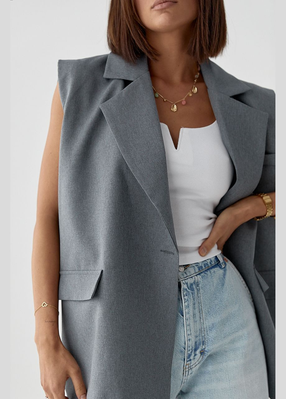 Серый женский классический жилет свободного кроя - розовый цвет Lurex - демисезонный