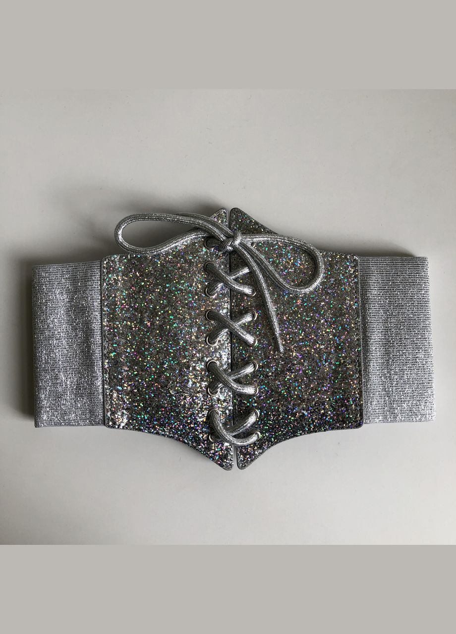 Широкий пояс-корсет ремень ремешок поясок на шнуровке One Size серебристый (16-10) No Brand (308999909)