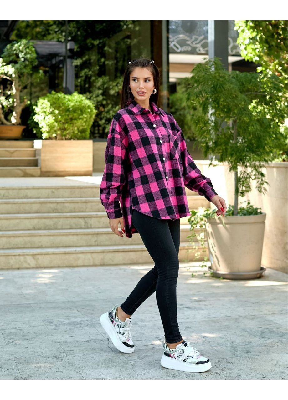 Розовая повседневный рубашка в клетку GD/GL Модний простір с длинным рукавом