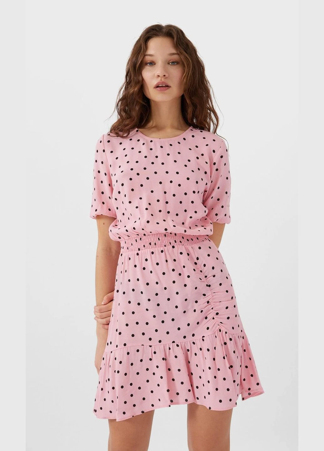 Розовое платье лето,розовый в черный горошек, Stradivarius