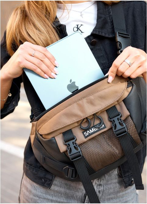 Велика жіноча поясна сумка бананка з відділенням для планшета Хакі (885038721) Sambag (361244643)