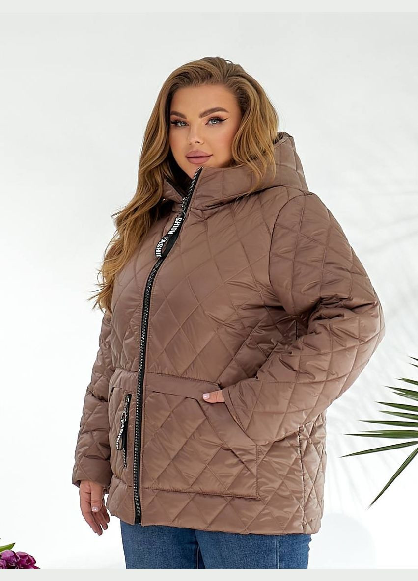 Темно-бежевая демисезонная женская стеганная демисезонная куртка больших размеров No Brand