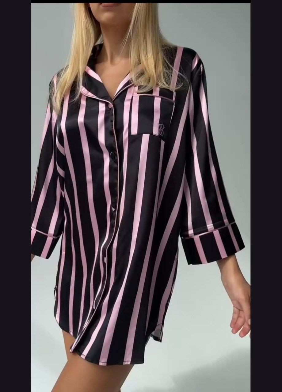 Шовкова нічна сорочка з лого Victoria's Secret на гудзиках No Brand (285719044)