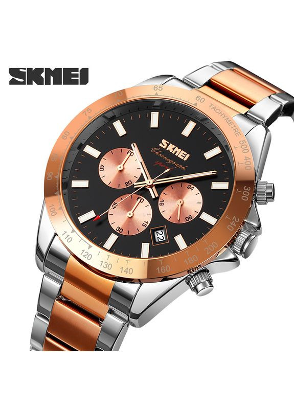 Часы Rose Gold-Black кварцевые мужские с календарем и люминесцентной подсветкой для casual стиля ProDobro (367266183)