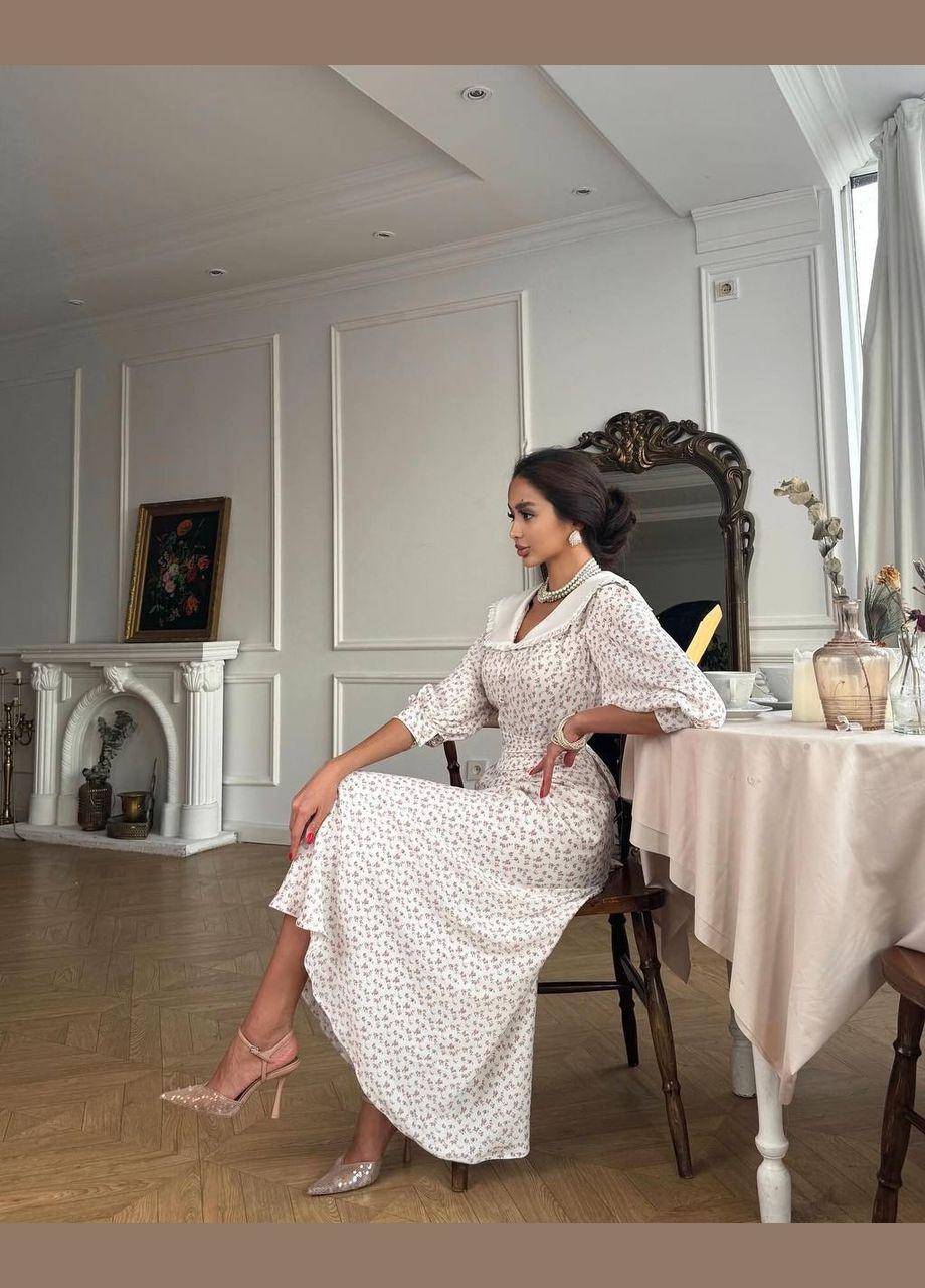 Белое повседневный, кэжуал платье No Brand с цветочным принтом