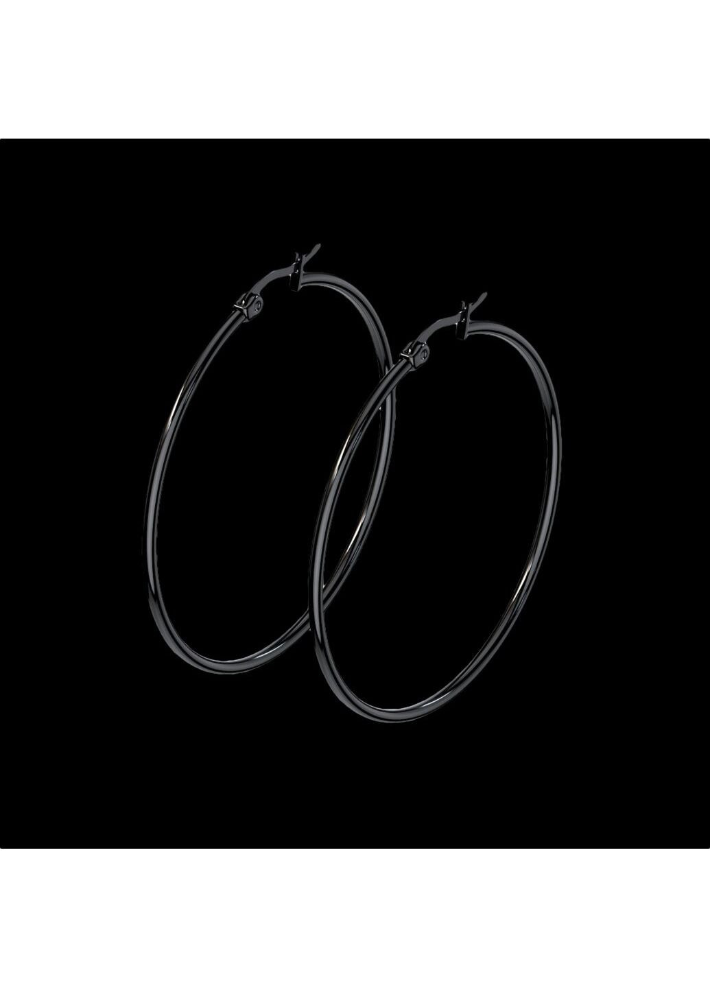 Сережки конго кільцями із медичної сталі в чорному кольорі діаметр 50 мм Spikes (287337768)