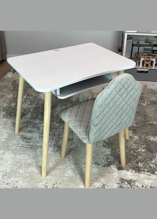 Столик с полочкой и стульчик серый для детей 115-130 см No Brand (323223321)