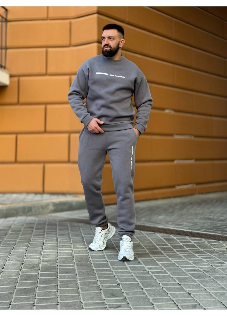 Графітовий зимній трендовий чоловічий костюм для осені та зими брючний No Brand