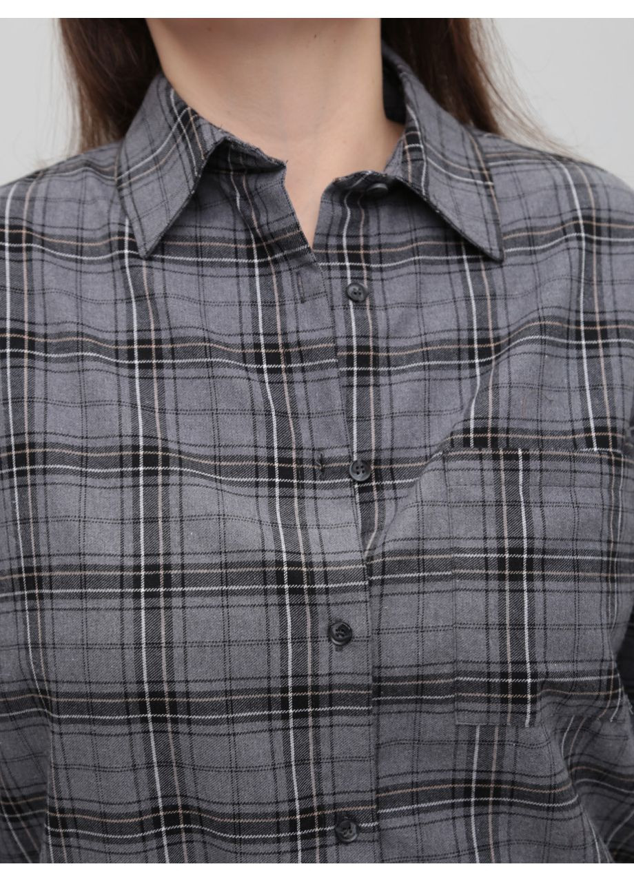 Сорочка жіноча в клітинку сіра тонка Cracpot Вільний (361855972)