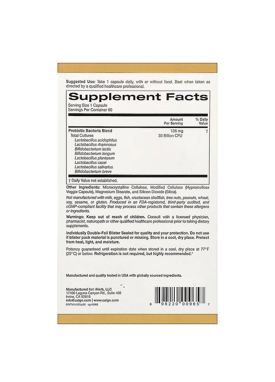 Пробиотики, 30 млрд КОЕ LactoBif,, 60 вегетарианских капсул California Gold Nutrition (364462421)
