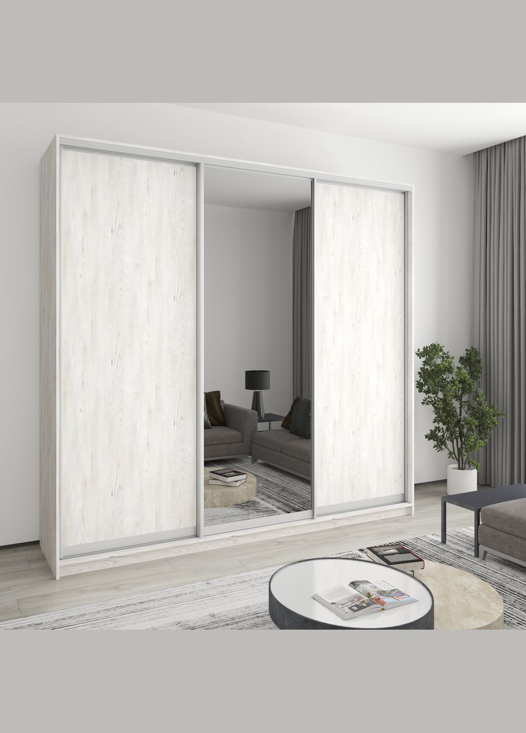 Шкаф-купе трехдверный Комбо AL 2ДСП/Зеркало 250x45x240 см (MBS-2161) MebelStar (346289183)